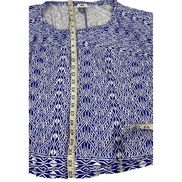 Old Navy‎ Women's XXL Blue White Short Sleeve Blouse Cropped Herringbone - Picture 7 of 9